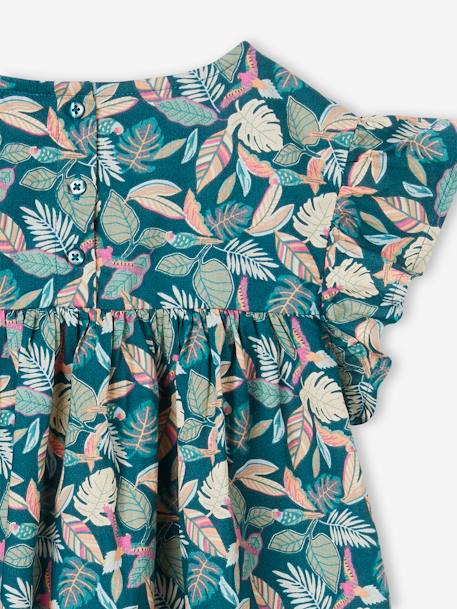 Jurk met print en korte mouwen met ruches dennen+lichtroze+smaragdgroen+wit, bedrukt - vertbaudet enfant 