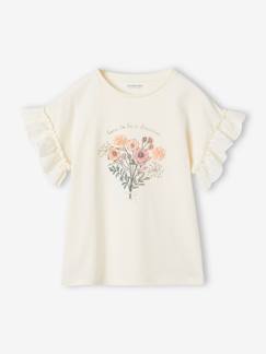 Meisje-T-shirt, souspull-T-shirt-Meisjesshirt met boeket in reliëf en geborduurde mouwen