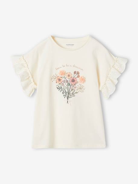 T-shirt bouquet en relief manches brodées fille vanille - vertbaudet enfant 