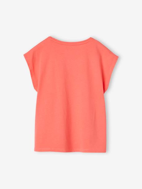 Effen Basics meisjesshirt met korte mouwen ecru+koraal+marineblauw+snoepjesroze - vertbaudet enfant 
