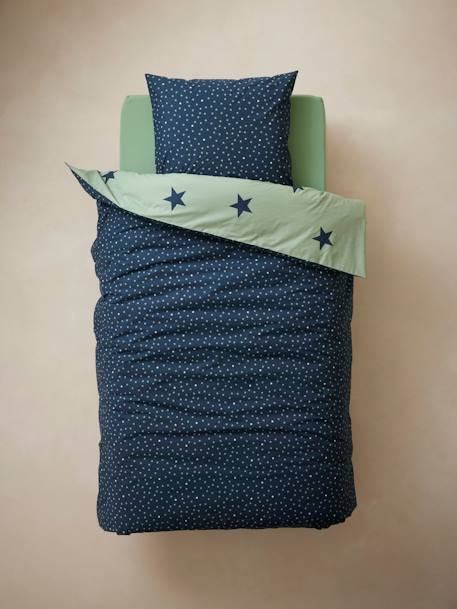 Parure housse de couette enfant et taie d'oreiller DREAM BIG kaki / étoiles marine - vertbaudet enfant 