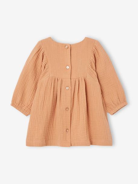 Robe brodée bébé en gaze de coton caramel - vertbaudet enfant 