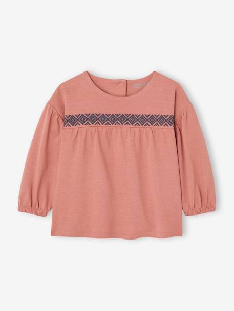 T-shirt voor baby's met motief in zwelinkt rozenhout - vertbaudet enfant 