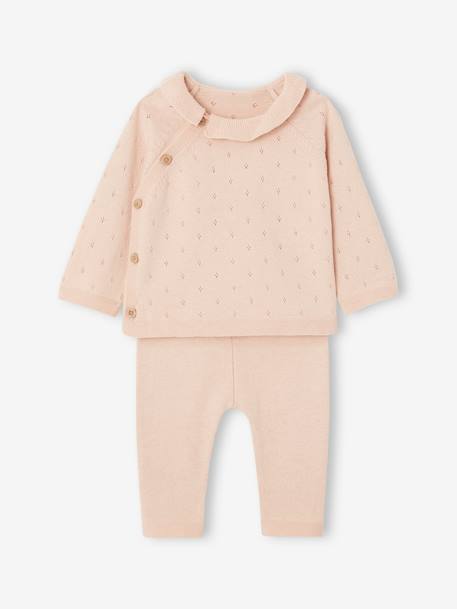 Ensemble bébé pull à collerette pantalon en tricot rose nude - vertbaudet enfant 
