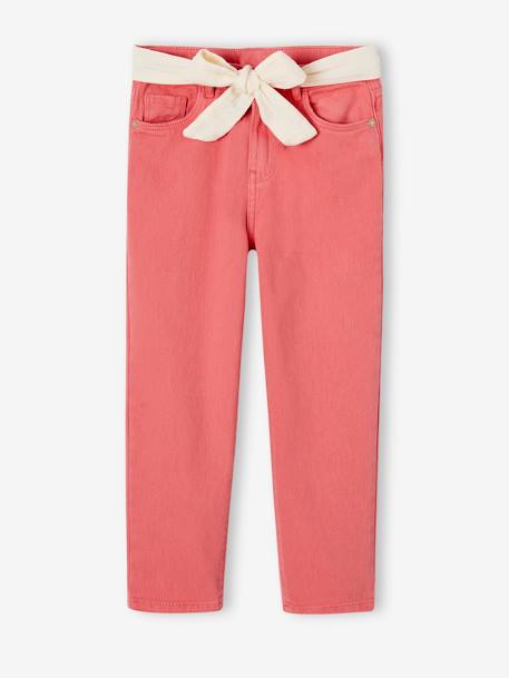 Pantalon Mom et sa ceinture en gaze de coton fille moutarde+pêche+rose+rouge - vertbaudet enfant 
