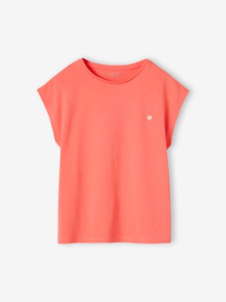 Effen Basics meisjesshirt met korte mouwen koraal+mandarijn - vertbaudet enfant 