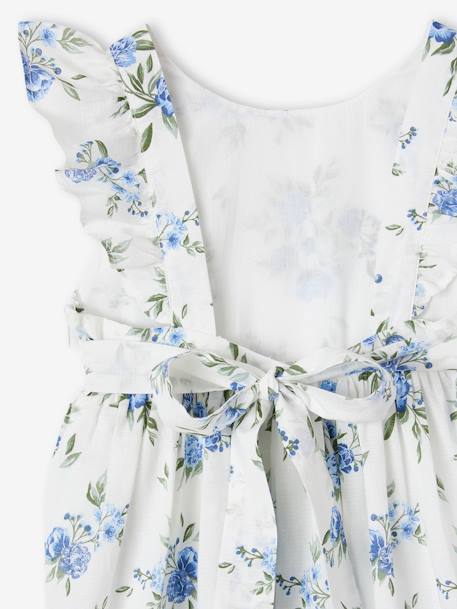 Feestelijke jurk met ruches en bloemmotief blauw, bedrukt+vanille - vertbaudet enfant 