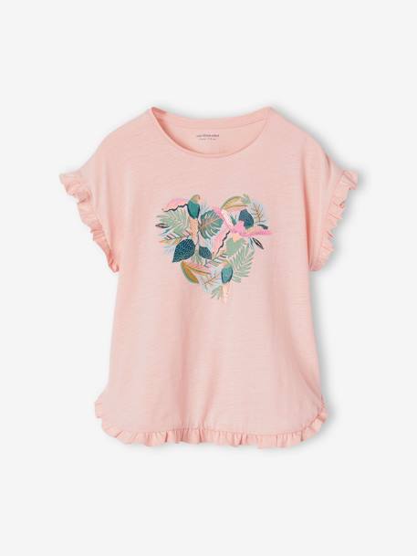 Tee-shirt volanté motif à sequins fille rose pâle+vert - vertbaudet enfant 