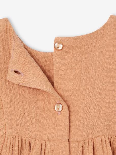 Robe brodée bébé en gaze de coton caramel - vertbaudet enfant 