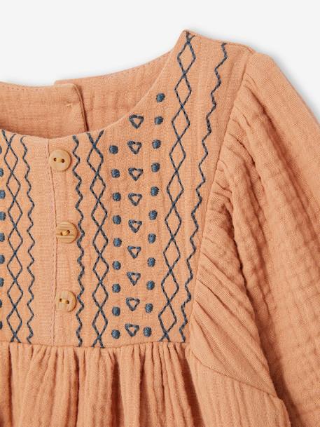 Robe brodée bébé en gaze de coton caramel - vertbaudet enfant 