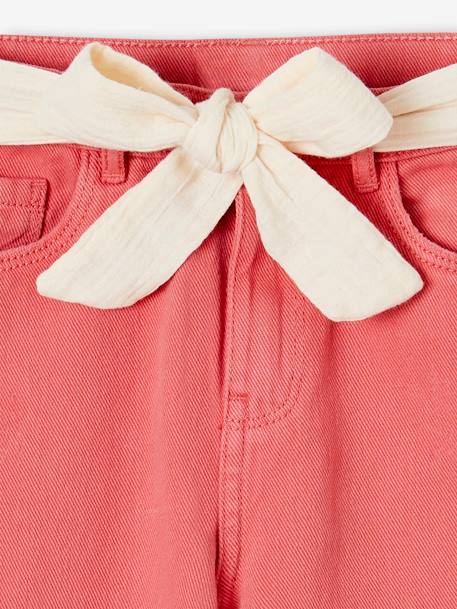 'Mom fit' broek en sjaalriem van katoengaas voor meisjes mosterdgeel+perzik+rood+roze - vertbaudet enfant 