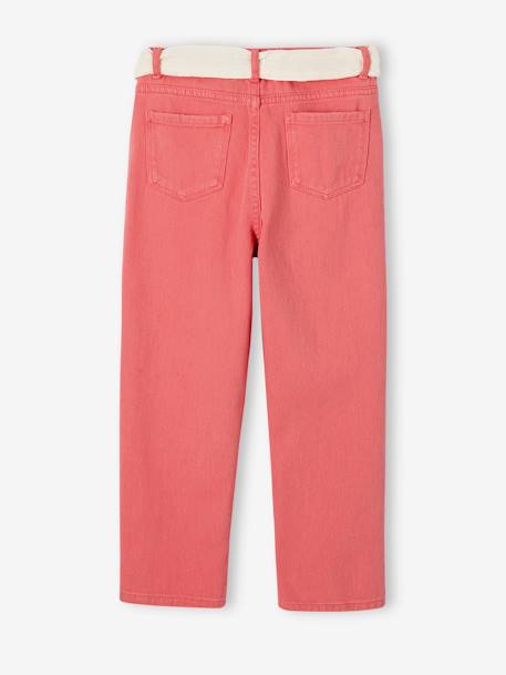 Pantalon Mom et sa ceinture en gaze de coton fille moutarde+pêche+rose+rouge - vertbaudet enfant 