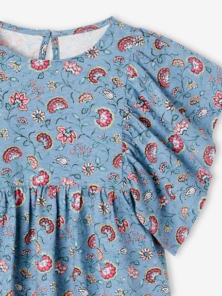 Tee-shirt blouse motifs fleurs fille bleu pétrole+multicolore+vanille - vertbaudet enfant 