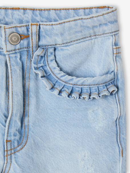 Rechte jeans MorphologiK meisjes heupomvang Small donkerblauw+gebleekt denim+stone - vertbaudet enfant 