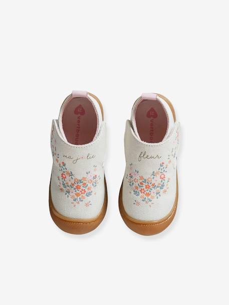 Chaussons bébé toile scratch blanc imprimé+bleu chambray - vertbaudet enfant 