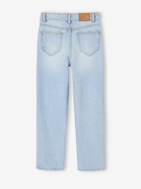 Rechte jeans MorphologiK meisjes heupomvang Small donkerblauw+gebleekt denim+stone - vertbaudet enfant 