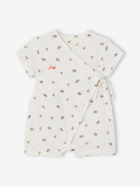 Pyjashort voor baby's personaliseerbaar van katoengaas ecru+grijsblauw - vertbaudet enfant 