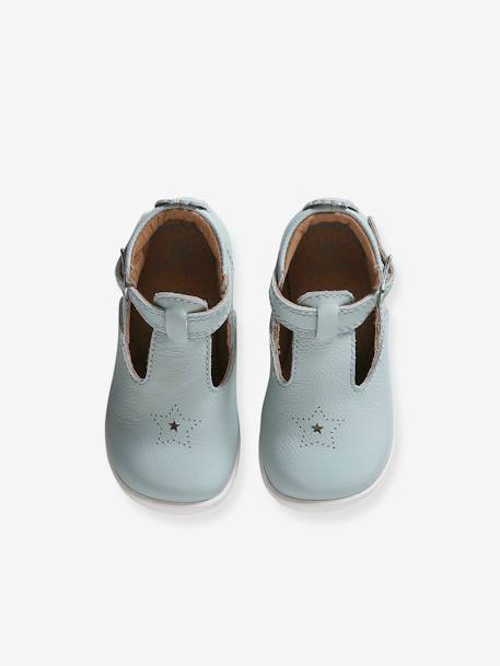 Bottillons salomés cuir souple bébé premiers pas bleu ciel - vertbaudet enfant 