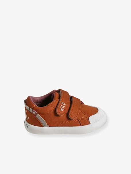 Stoffen sneakers met klittenband babyjongen beige, bedrukt+donkerbruin - vertbaudet enfant 