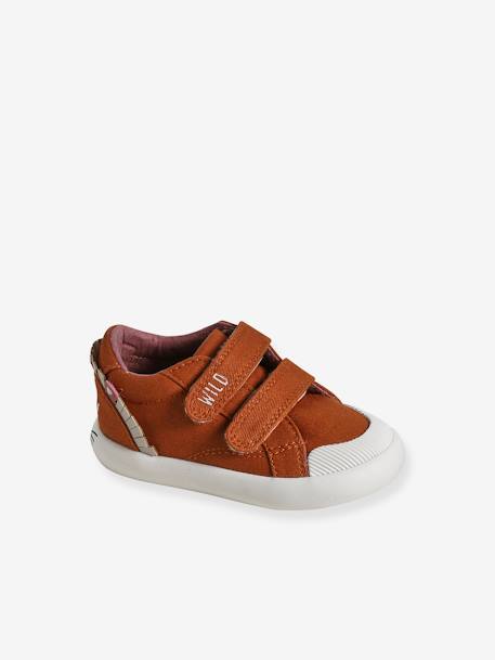 Stoffen sneakers met klittenband babyjongen beige, bedrukt+donkerbruin - vertbaudet enfant 