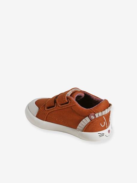 Stoffen sneakers met klittenband babyjongen beige, bedrukt+donkerbruin - vertbaudet enfant 