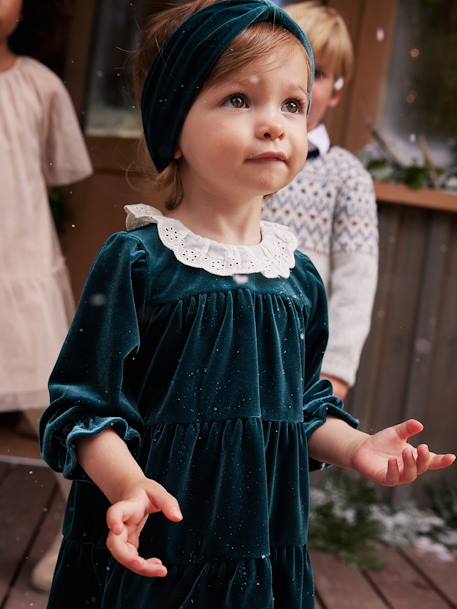 Bébé-Coffret cadeau de Noël robe velours + bandeau bébé fille