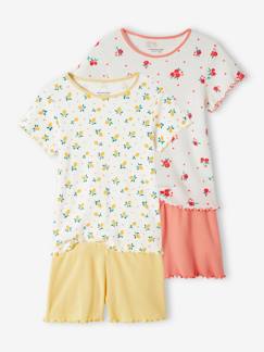 Meisje-Pyjama, pyjamapakje-Set van 2 pyjashorts met fruit voor meisjes van ribtricot