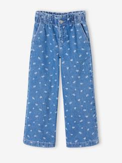 Meisje-Jean-Wijde jeans in paperbagstijl met bloemmotieven voor meisjes