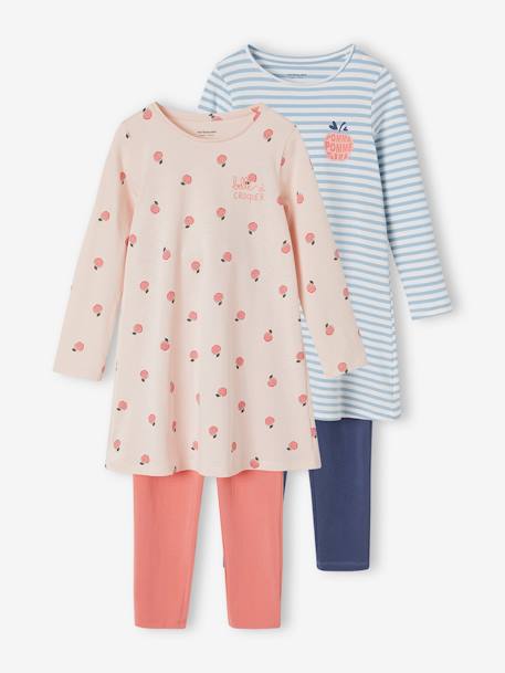 Lot de 2 chemises de nuit 'pommes' + legging rose - vertbaudet enfant 