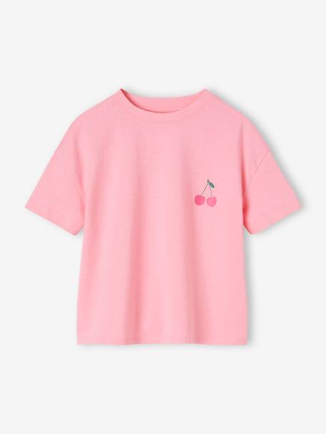 Effen Basics meisjesshirt met korte mouwen abrikoos+snoepjesroze - vertbaudet enfant 
