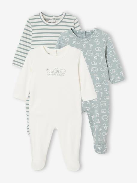 Lot de 3 pyjamas bébé mixtes en interlock BASICS bleu grisé+rose - vertbaudet enfant 