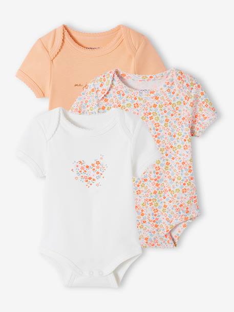 Set van 3 meegroeiende rompertjes van biologisch katoen abrikoos (poederkleur) - vertbaudet enfant 
