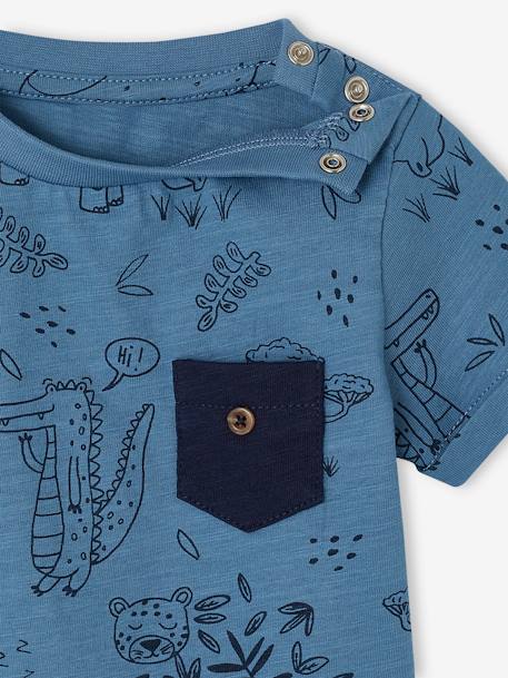T-shirt jungle bébé en jersey flammé bleu+écru - vertbaudet enfant 