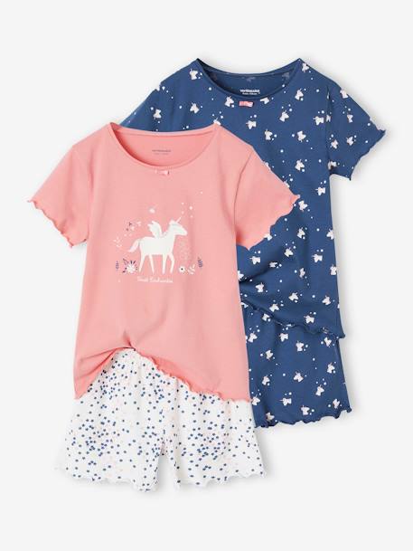 Lot de 2 pyjashorts fille licornes bleu nuit - vertbaudet enfant 