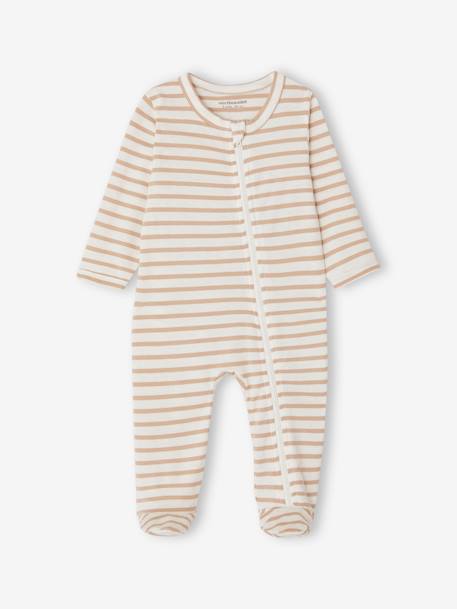 Set van 3 pyjama's van jersey met rits BASICS cappuccino+chambrayblauw+rouge - vertbaudet enfant 