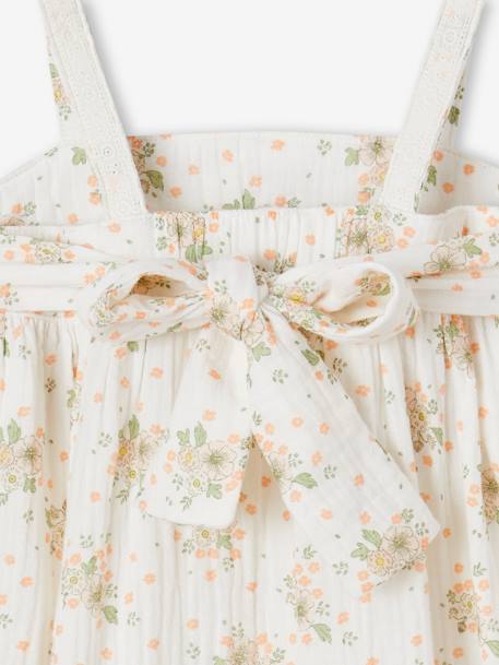 Robe à bretelles cérémonie détail en broderie anglaise fille détail en gaze de coton rose imprimé - vertbaudet enfant 