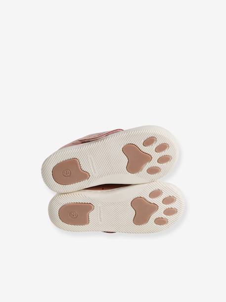 Chaussons scratchés bébé en cuir souple rose+rose imprimé - vertbaudet enfant 