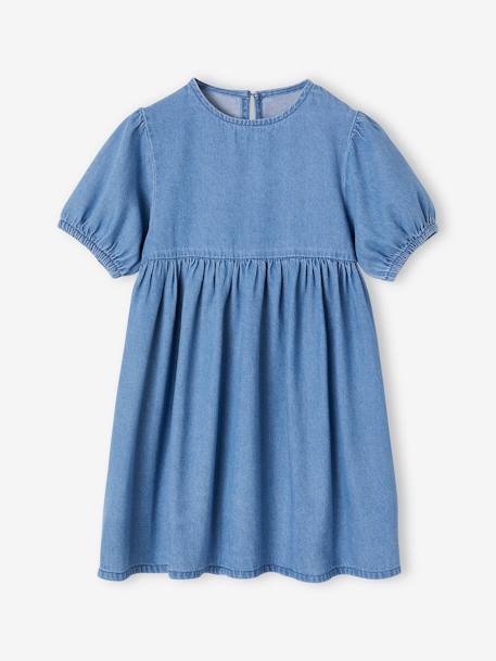 Robe manches ballon fille denim brut+stone+vanille - vertbaudet enfant 