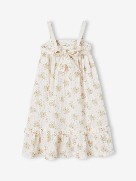 Robe à bretelles cérémonie détail en broderie anglaise fille détail en gaze de coton rose imprimé - vertbaudet enfant 
