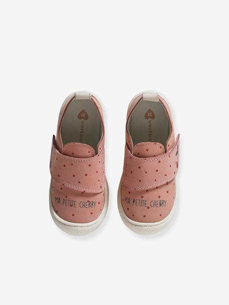 Chaussons scratchés bébé en cuir souple rose+rose imprimé - vertbaudet enfant 