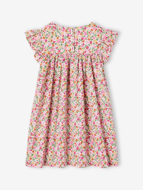 Robe fille imprimée fille manches à volants blanc imprimé+rose pâle+vert émeraude - vertbaudet enfant 