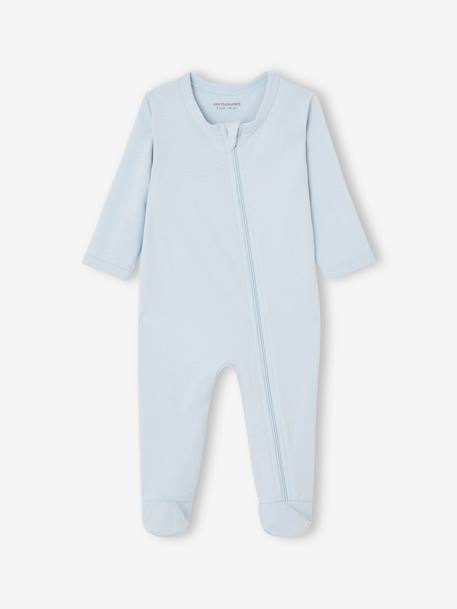 Set van 3 pyjama's van jersey met rits BASICS cappuccino+chambrayblauw+rouge - vertbaudet enfant 