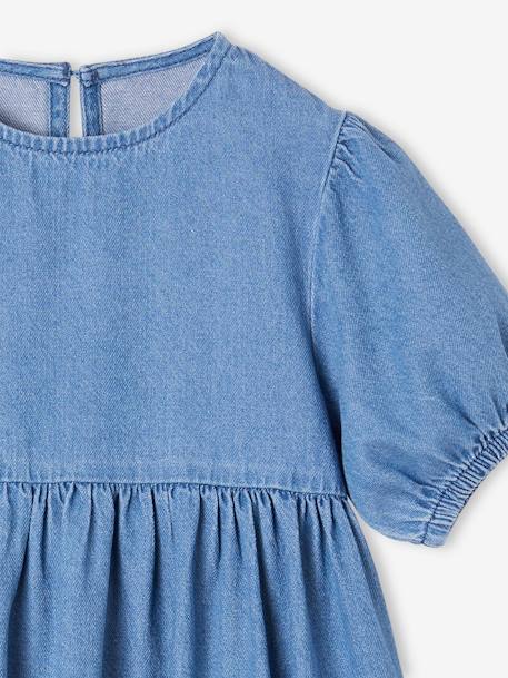 Robe manches ballon fille denim brut+stone+vanille - vertbaudet enfant 