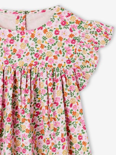 Robe fille imprimée fille manches à volants blanc imprimé+rose pâle+vert émeraude - vertbaudet enfant 