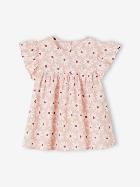 Blouse fille imprimée manches courtes à volants orange imprimé+rose pâle - vertbaudet enfant 