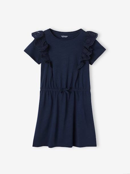 Robe avec volants en broderie anglaise fille marine - vertbaudet enfant 