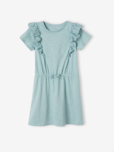 Robe avec volants en broderie anglaise fille marine+vert de gris - vertbaudet enfant 