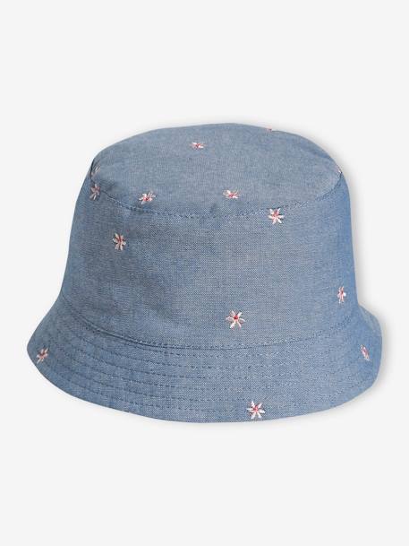 Denim hoed met geborduurde bloemen voor babymeisjes jeansblauw - vertbaudet enfant 