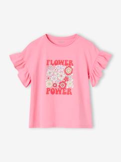 Meisje-T-shirt, souspull-T-shirt-Meisjesshirt "Flower Power" met ruches op de mouwen
