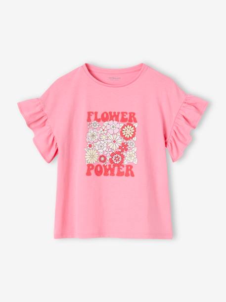 Fille-T-shirt, sous-pull-Tee-shirt "Flower Power" fille manches à volants